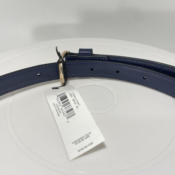 Coach Navy Leather Belt Gold Buckle Size XS New With Tags MSRP $128 - Picture 6 of 8